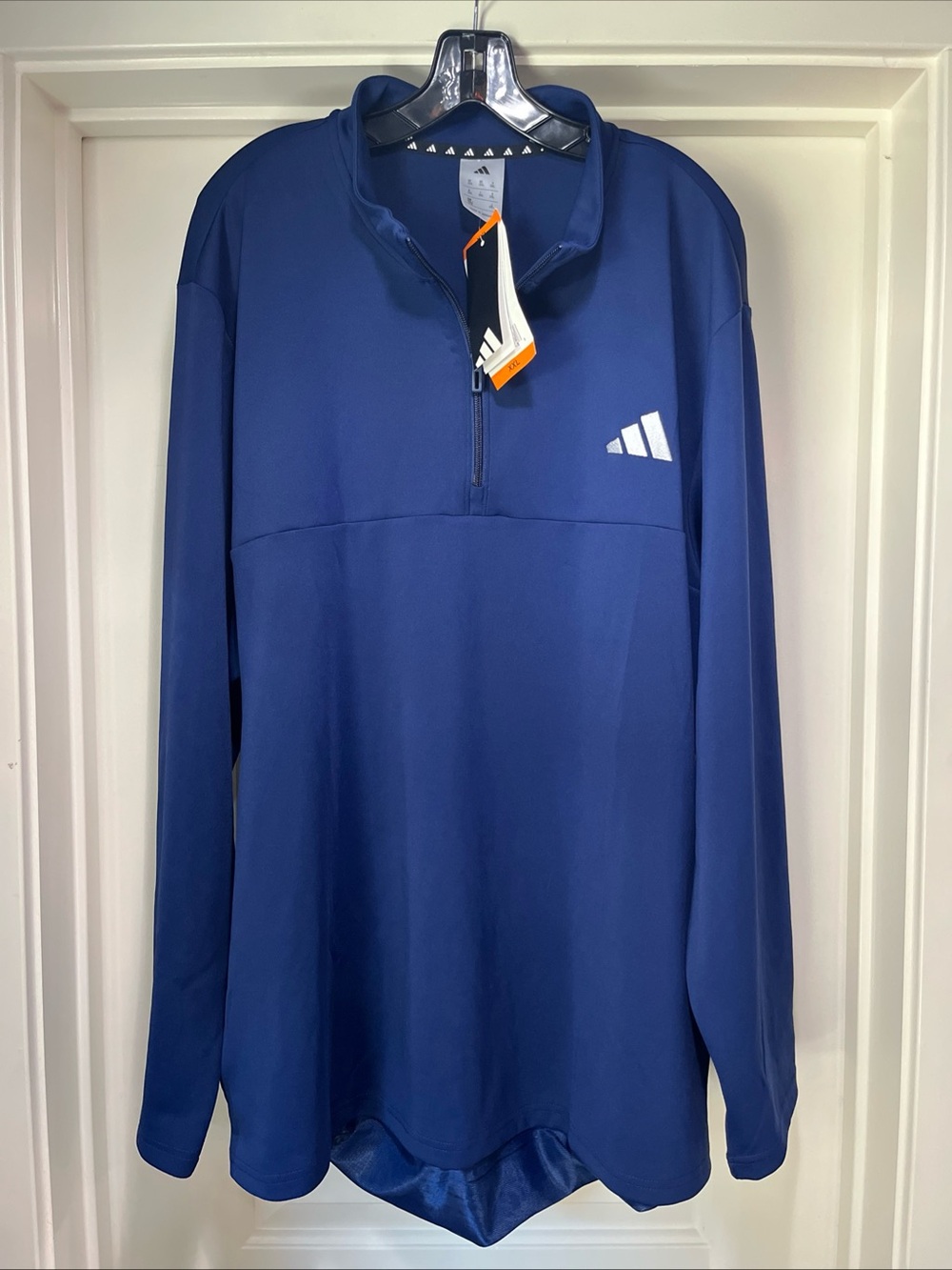 Mens XXL Adidas 1/4 Zip Blue Long Sleeve Collared Pullover Shell Quarter New Tag